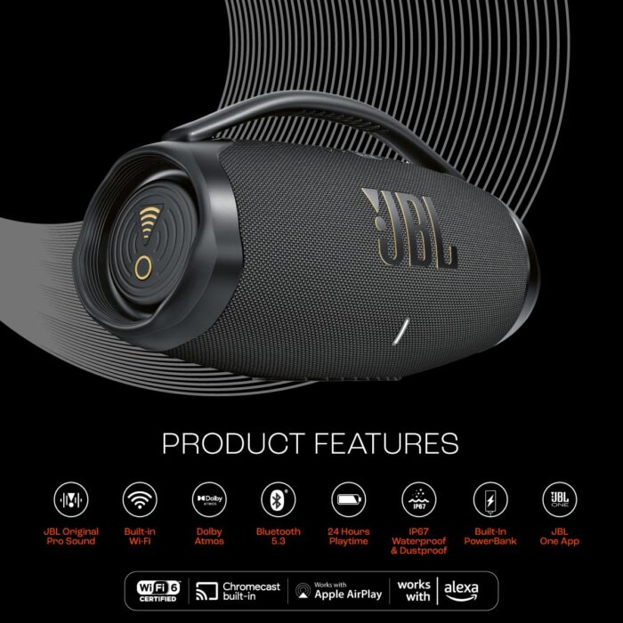 JBL Boombox3 WiFi, Deep Bass, 24H Playtime,BuiltIn Powerbank, IP67, Alexa/Chromecast 180 W Bluetooth Speaker?(Black, Stereo Channel) - Image 3