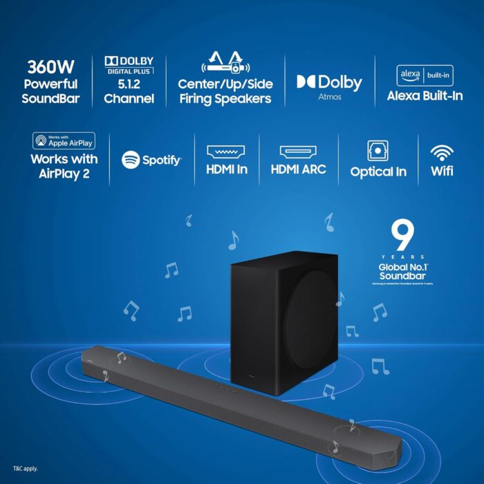 SAMSUNG HW-Q800C/XL Wireless Dolby Atmos Wi-fi, Q-Symphony Built-in Alexa 360 W Bluetooth Soundbar?(Black, 5.1.2 Channel) - Image 3