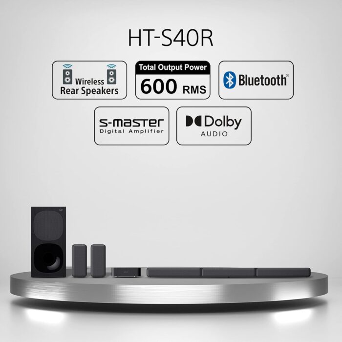SONY HT-S40R 5.1ch Dolby Audio Home Theatre with Subwoofer & Wireless Rear Speakers 600 W Bluetooth Soundbar?(Black, 5.1 Channel) - Image 3