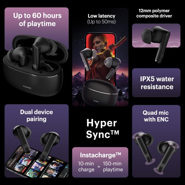 Noise Aura Buds with Dual Device Pairing with Quad Mic Bluetooth Headset??(Aura Black, True Wireless) - Image 3