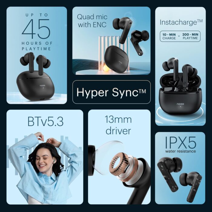 Noise Air Buds 3 with 45 Hours Playtime, Environmental Noise Cancellation, Quad Mic Bluetooth Headset??(Jet Black, True Wireless) - Image 3