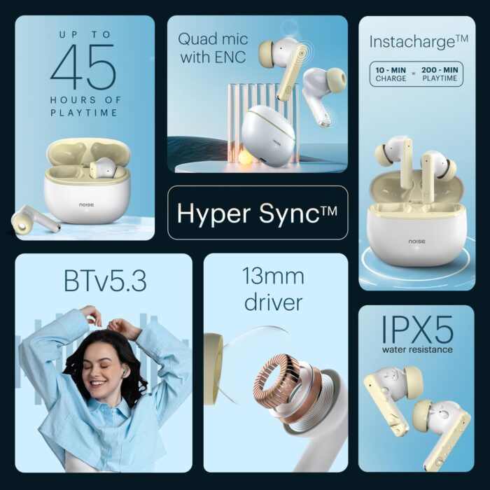 Noise Air Buds 3 with 45 Hours Playtime, Environmental Noise Cancellation, Quad Mic Bluetooth Headset??(Serene White, True Wireless) - Image 3