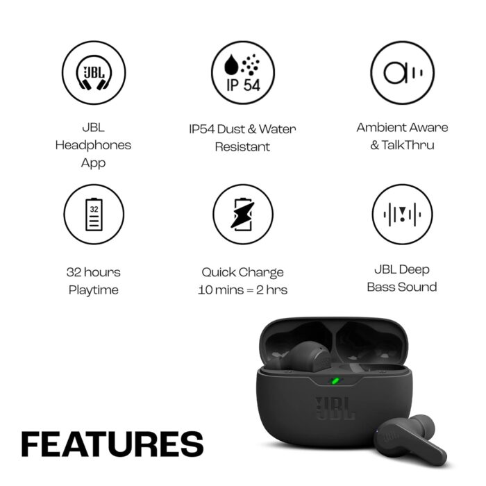 JBL Wave Beam TWS, 32Hr Playtime, IP54, Smart Ambient & TalkThru Mode, JBL App Bluetooth Headset??(Black, In the Ear) - Image 3