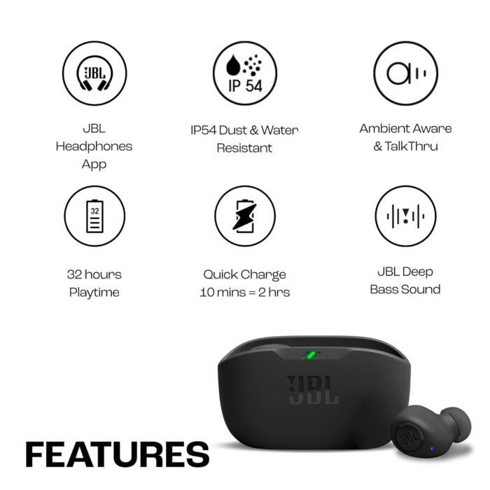 JBL Wave Buds TWS, 32Hr Playtime, IP54, Smart Ambient & TalkThru Mode, JBL App, Bluetooth Headset??(Black, In the Ear) - Image 3
