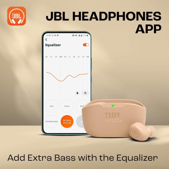 JBL Wave Buds TWS, 32Hr Playtime, IP54, Smart Ambient & TalkThru Mode, JBL App, Bluetooth Headset??(Beige, In the Ear) - Image 2