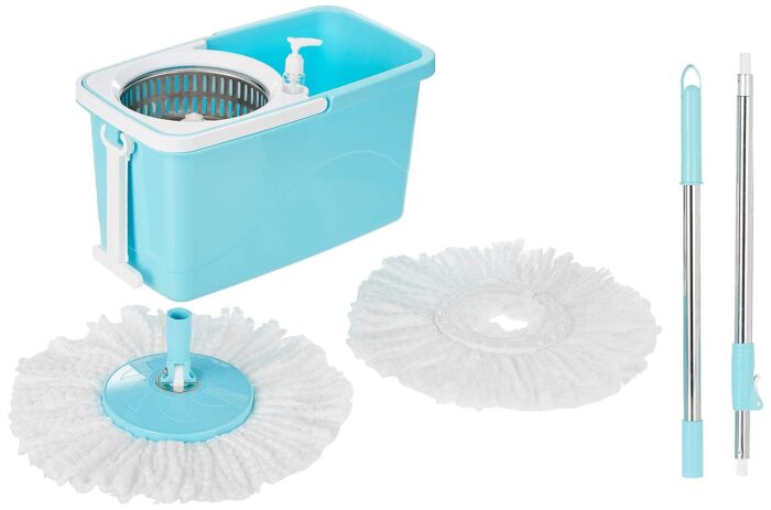 Seasons Spin Mop Rectangular Bucket With Steel Basket and Wheels - Image 2