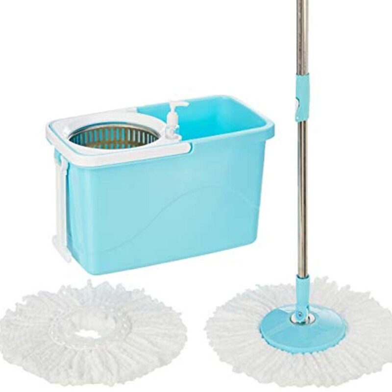 Seasons Spin Mop Rectangular Bucket With Steel Basket and Wheels