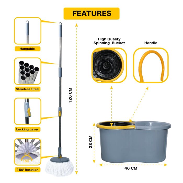 Seasons 360? Spin Mop Set with Easy Wheels and Additional Refill,Grey - Image 3