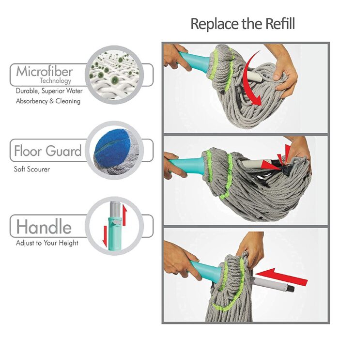 Seasons Floor Cleaning Microfiber Twist Mop Dust Mop, Blue - Image 3