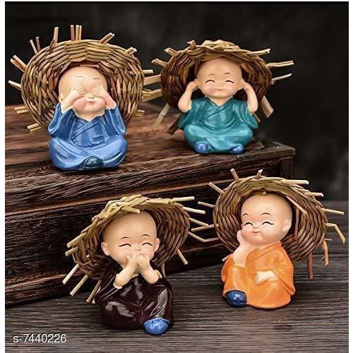 Set of 4 Baby Hat Monk Buddha Idols