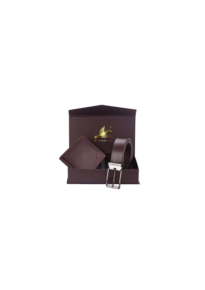 Mens Combo Set Brown Wallet and Belt