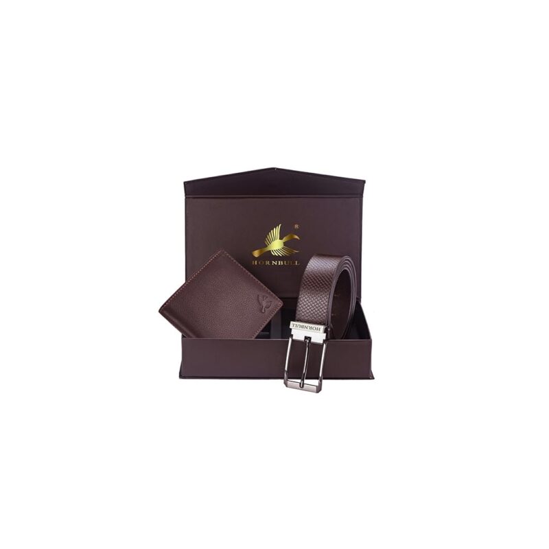 Mens Combo Set Brown Wallet and Belt