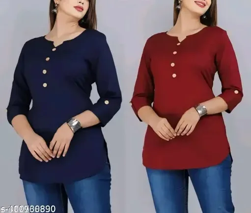 Stylish Women's Crepe Printed Straight Top Tunic Kurti Pack 2