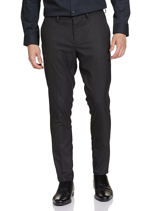 Men's Stretchable Formal Charcoal Solid Pants