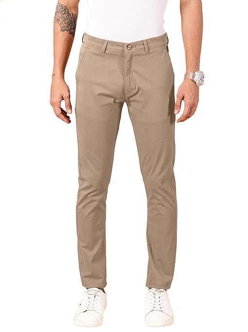 Men Chinos Casual Tan Trousers