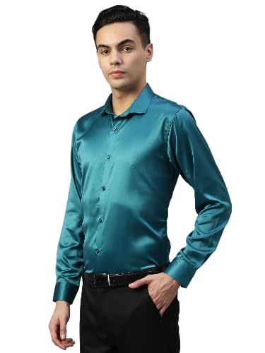 Men Satin Silk Formal Cyan Shirt