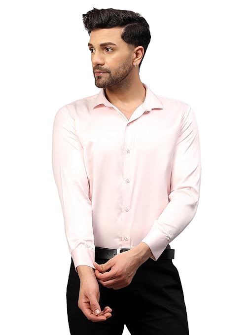 Men Satin Silk Formal Light Pink Shirt