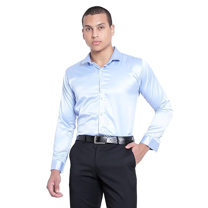 Men Satin Silk Formal Sky Blue Shirt
