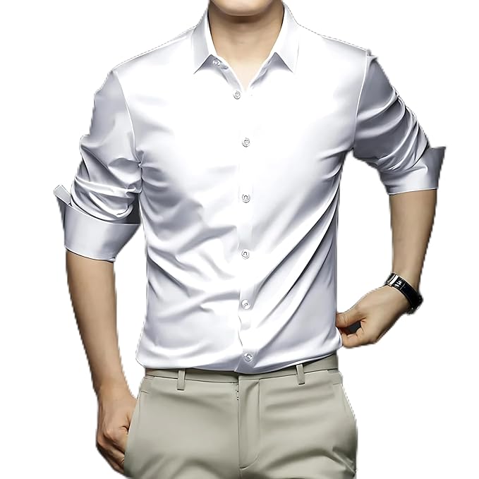 Men Satin Silk Formal White Shirt