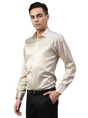 Men Satin Silk Formal Beige Shirt
