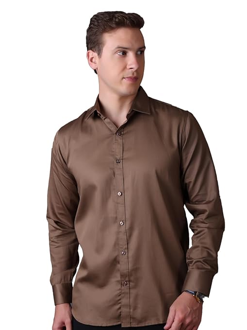 Men Satin Silk Formal Brown Shirt