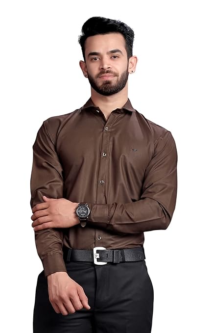 Men's Regular Fit Dark Brown Formal Shirt