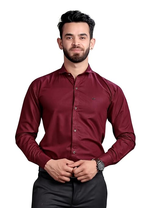 Men's Regular Fit Maroon Formal Shirt