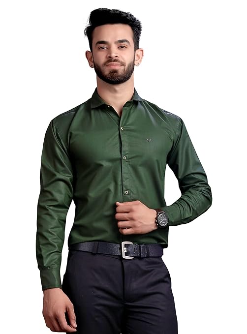 Men's Regular Fit Green Formal Shirt