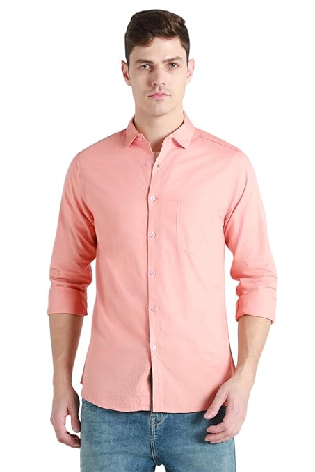Men Solid Cotton Casual Dark Peach Shirt