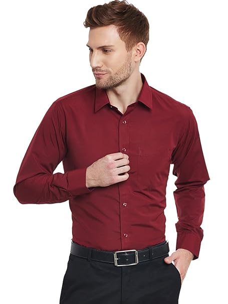 Men Cotton Plain Maroon Shirt