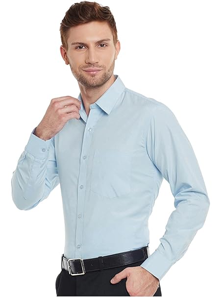 Men Cotton Plain Sky Blue Shirt
