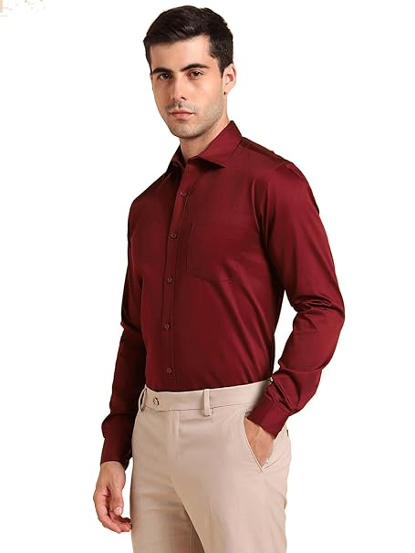 Men Cotton Plain Wine Shirt