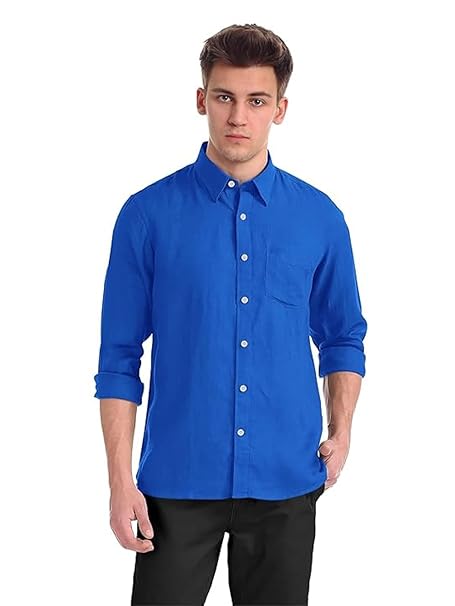 Men Cotton Plain Royal Blue Shirt