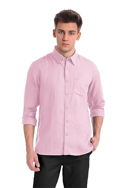 Men Cotton Plain Pink Shirt