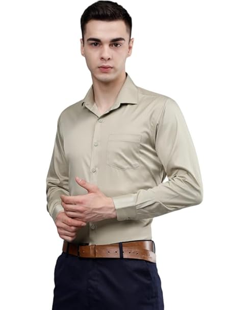 Men Satin Formal Beige Shirts