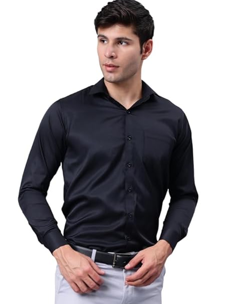 Men Satin Formal Black Shirts