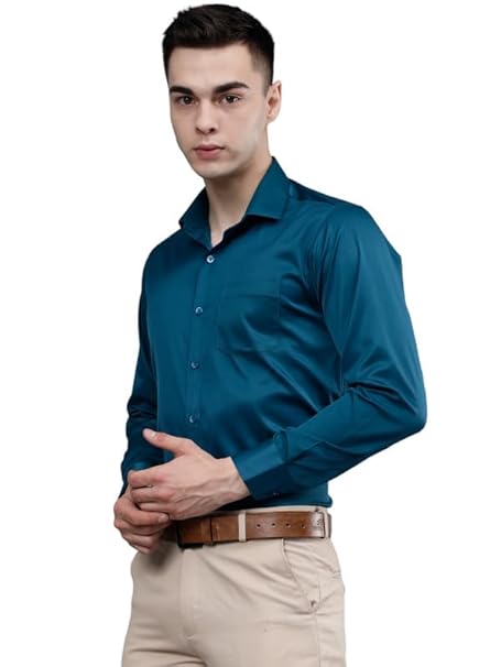 Men Satin Formal Classic Blue Shirts
