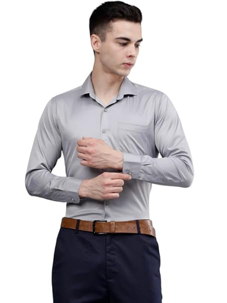 Men Satin Formal Grey Shirts