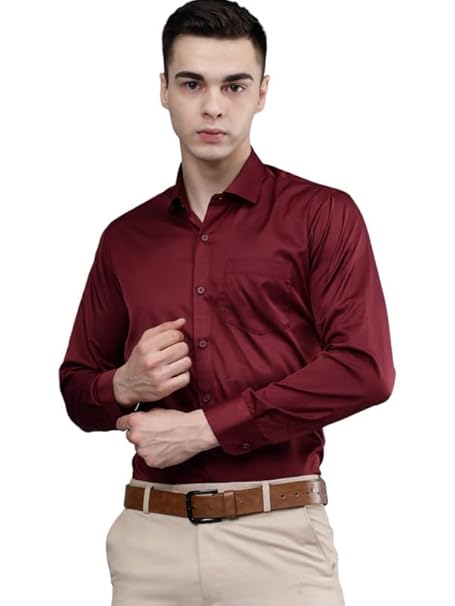 Men Satin Formal Maroon Shirts