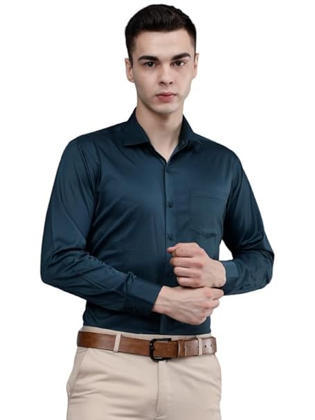 Men Satin Formal Navy Blue Shirts