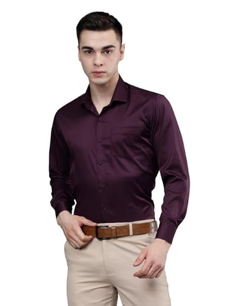 Men Satin Formal Purple Shirts