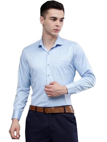 Men Satin Formal Sky Blue Shirts