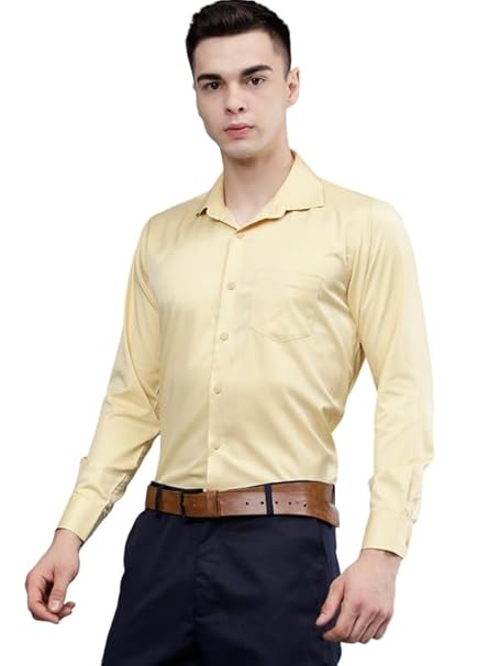 Men Satin Formal Yellow Shirts