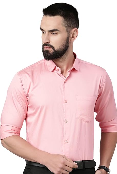 Men Satin Cotton Formal Pink Shirt