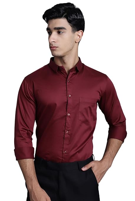 Men Satin Cotton Formal Maroon Shirt