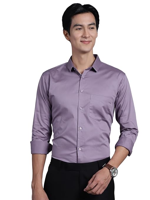 Men Satin Cotton Formal Light Purple Shirt