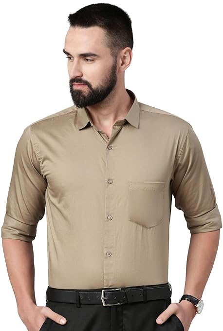 Men Satin Cotton Formal Dark Oak Shirt