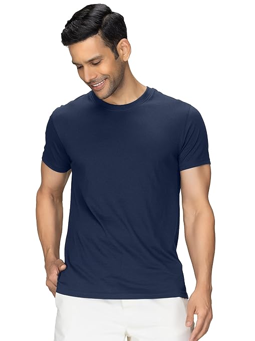 Men Regular Fit Navy Blue T-Shirt