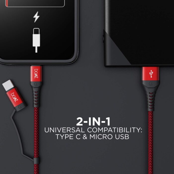 boAt USB Type C Cable 3 A 1.5 m Deuce USB 330 2-in-1 Micro and with 3A Fast Charge,480mbps,Martian Red - Image 3