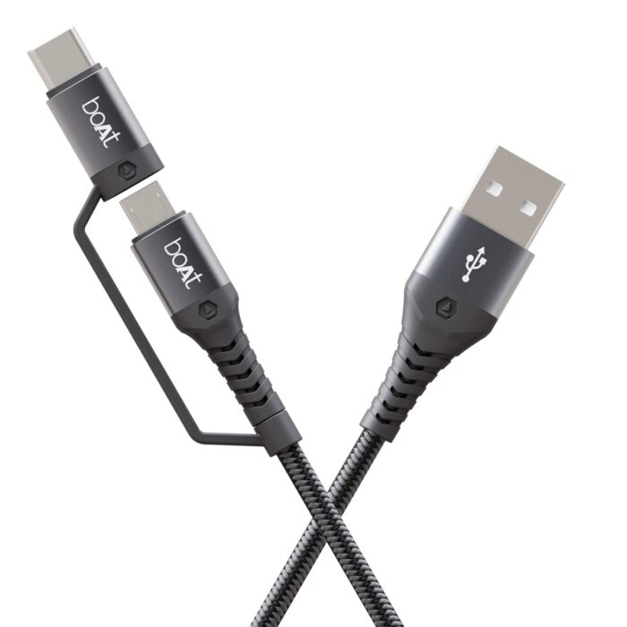 boAt USB Type C Cable 3 A 1.5 m Deuce USB 330 2-in-1 Micro USB and with 3A Fast Charge, 480mbps??(Compatible with Mobile, Tablet, Speaker, Power Bank, Mercurial Black)